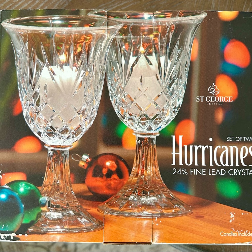 St. George Crystal Hurricane Candle Holders - Clear